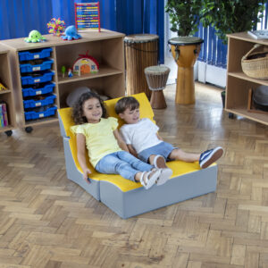 Ergo Vari double chair seat in grey and yellow.
