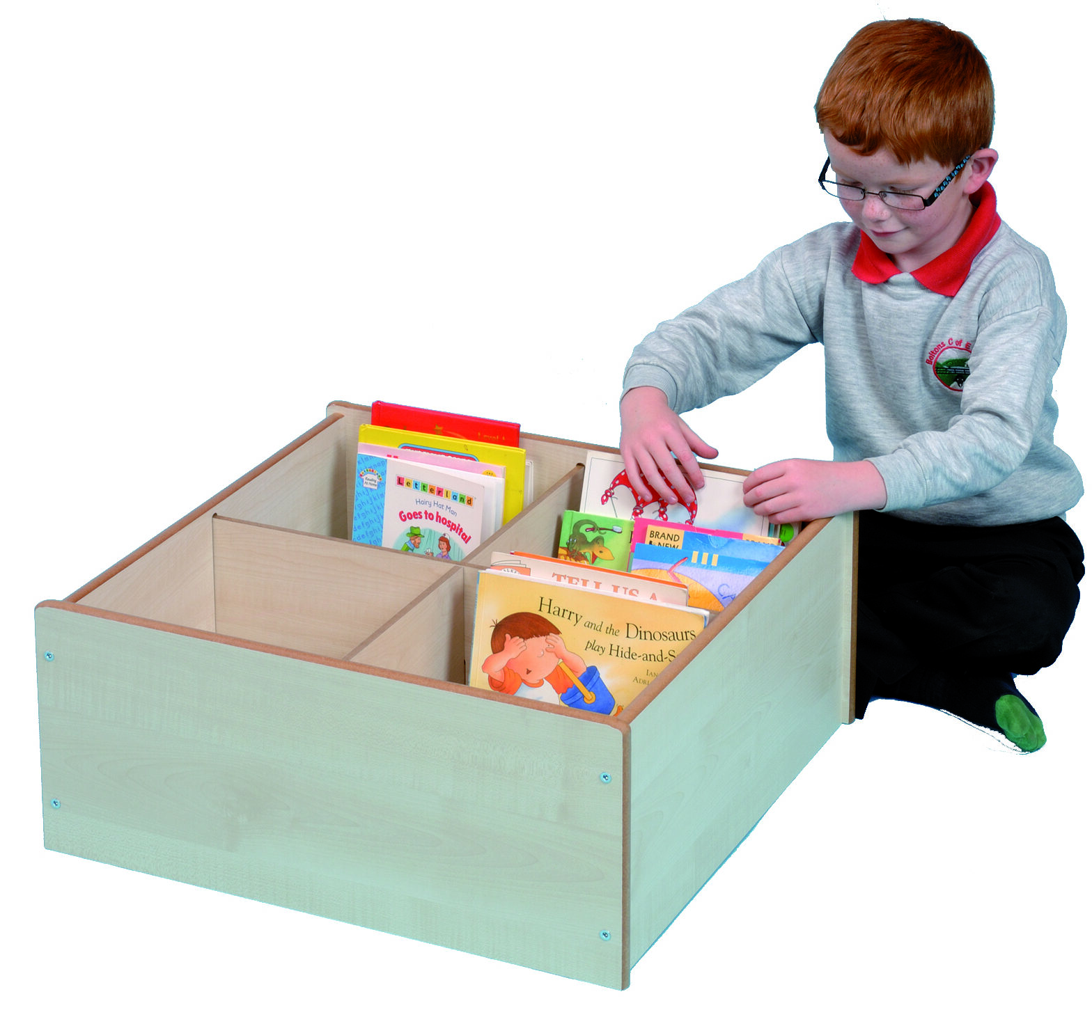 Floor Kinderbox with 4 compartments for book storage.
