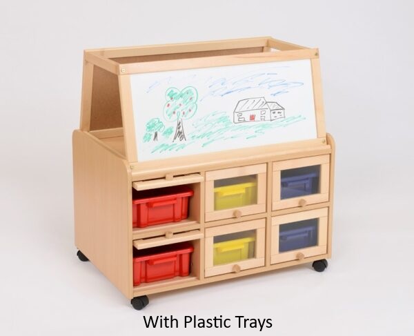 Double Sided Unit with Doors - Dry Wipe Magnetic Easel Top - Image 3