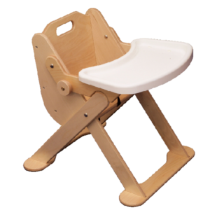 wooden low level baby feeding chair.