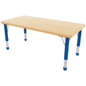 Milan Rectangular Table - 1200 x 600mm with blue height adjustable legs