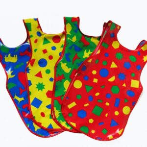 Brightly patterned PVC tabards for schools and nurseries