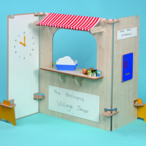 Supermarket Stall Play Panels with counter, shelf, dry wipe board, clock and ATM