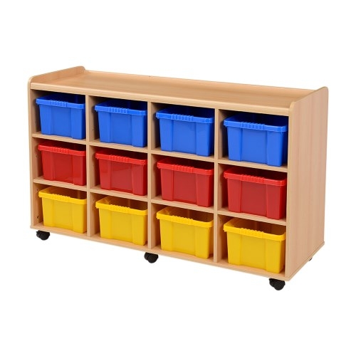 Storage Unit with 12 Deep Coloured Plastic Trays