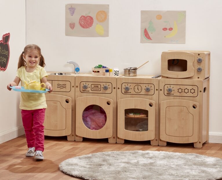 Stamford play kitchen including sink, washer, cooker, fridge and microwave.