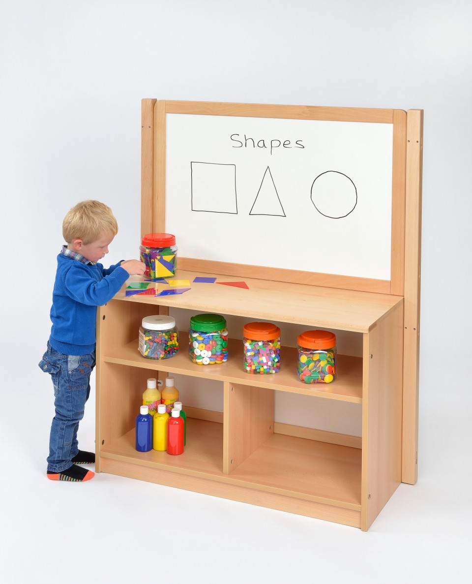 Room Scene Bookcase with Dry Wipe Divider and Mirror Back