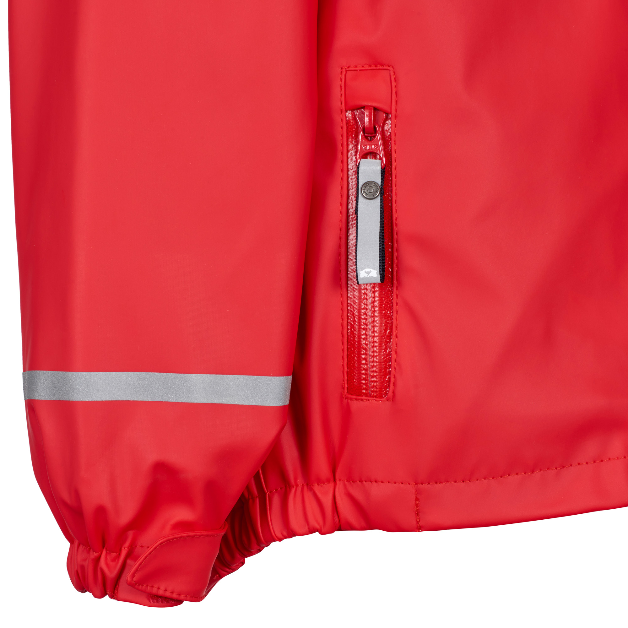 Close Up Sleeve on Spotty Otter Forest Leader Jacket in red