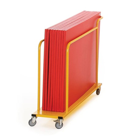 Gym Time mat and trolley 9 red school gym mats on yellow trolley