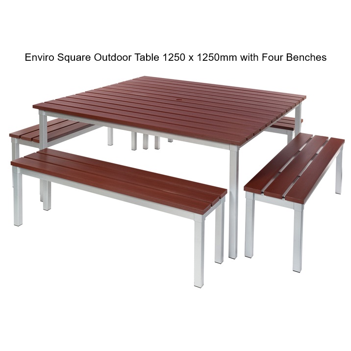 Enviro Outdoor Square Table with Four Benches - Image 2