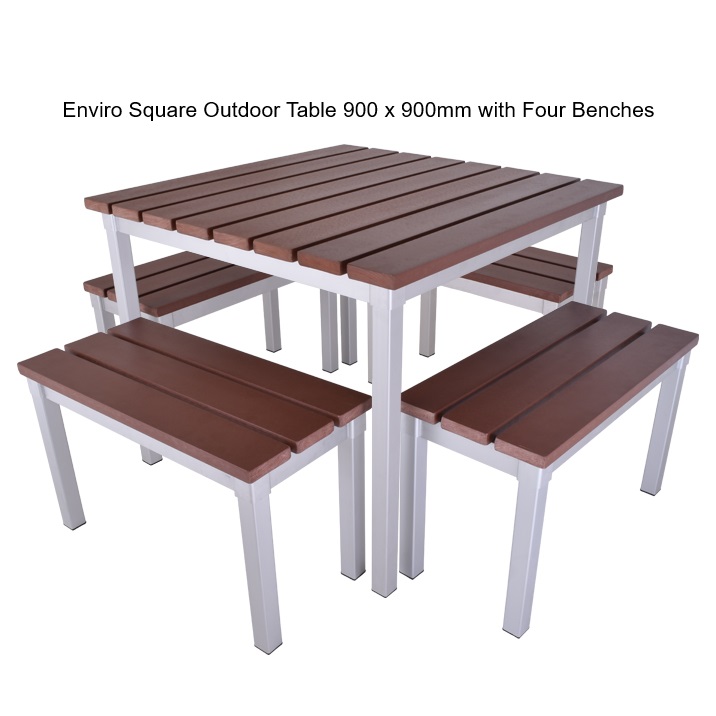 Enviro Outdoor Square Table with Four Benches - Image 3