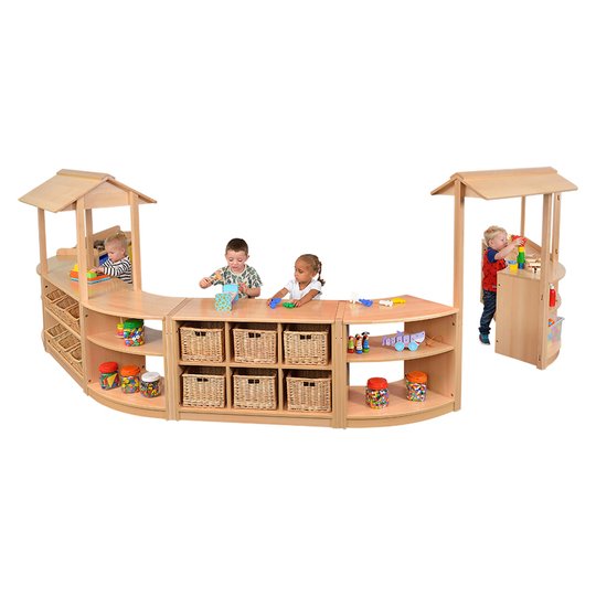 Classroom furniture room scene set 14 with shelving, entry way and play shop canopy