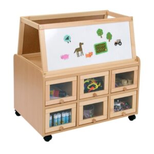 Double Sided Unit with Doors – Dry Wipe Magnetic Easel Top