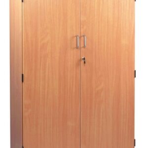 wooden classroom stock cupboard with two doors and lock with key