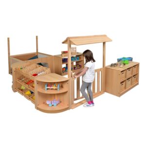 Room Scene Classroom furniture set 10 featuring gate, entry way, storage, crawl through and cork board