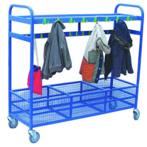 mobile Cloakroom Trolley with Mesh Storage - 64 Hooks for nurseries and classrooms
