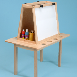 2 person table easel in beech with two magnetic dry wipe boards either side which can hold paper for painting