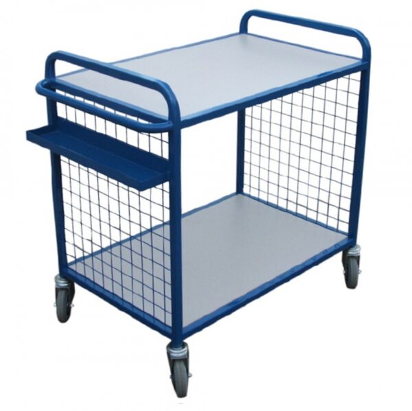 Two Tier Trolley with mesh ends, side handle for movement and small tray on side