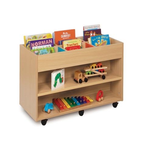 Mobile Kinderbox bookcase with 6 open storage bays on top and two open shelves underneath