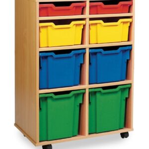 8 Tray Variety Storage Unit with two red shallow trays, 2 yellow deep trays, 2 blue extra deep trays and 2 green jumbo trays