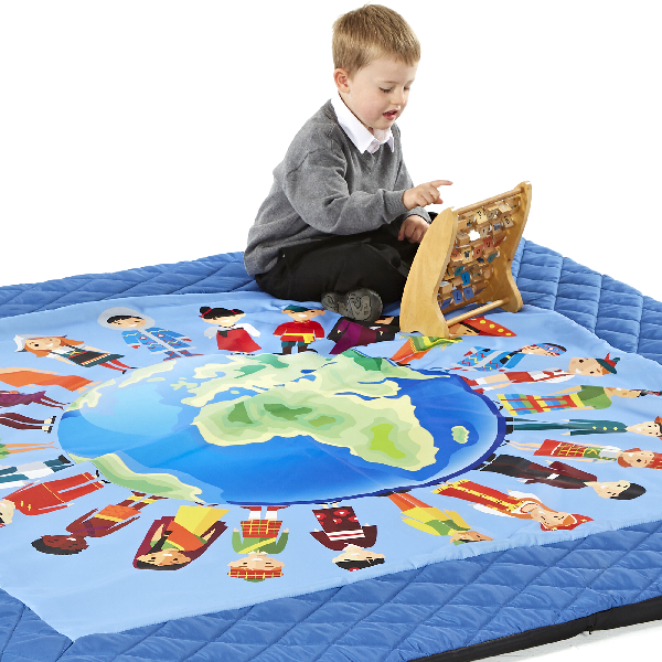 Child playing on a Children of the World Quilted Mat 2x2m