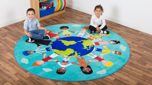 Children of the world multi-cultural classroom floor rug