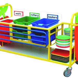 Combi Clearing Trolley for a school with space for waste, cutlery, beakers and plates