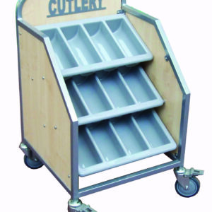 3 tier cutlery trolley for school with lockable castors for ease of movement
