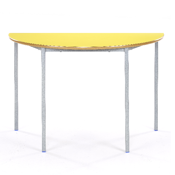 Fully welded semi circular classroom table with yellow top and grey frame