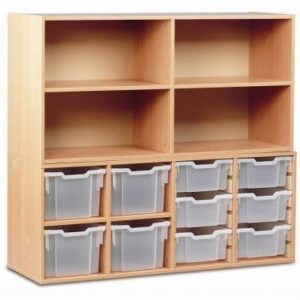 Large Combination Storage Unit with 4 extra deep trays and 6 deep storage trays and 4 shelves on the top