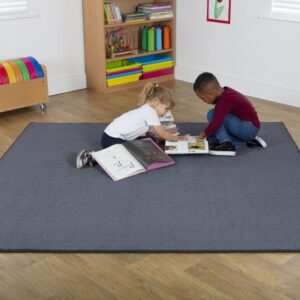 Two children sat reading on a Luxury Square Carpet - Grey