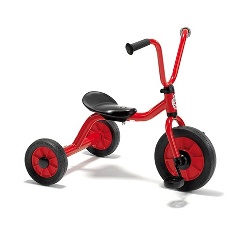 Winther Low Step Trike for ages 1-4. Red trike with black seat and wheels.