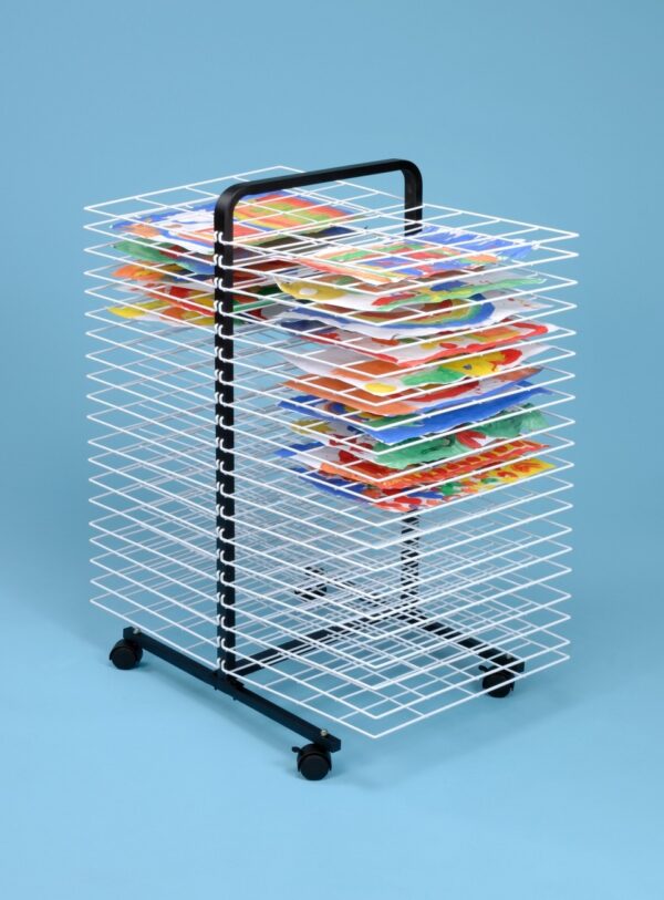 Mobile Drying Rack with 40 shelves and castors for paintings