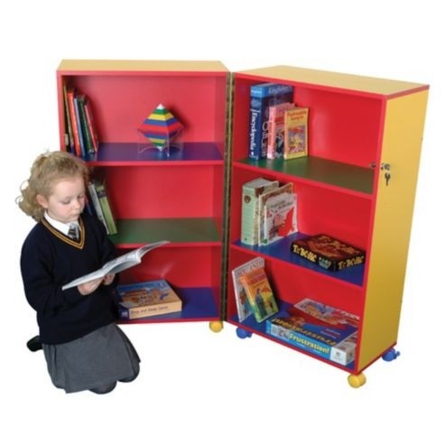 Child reading a book in front of a Mobile Foldaway Bookcase