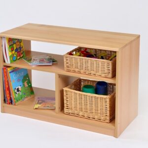 Room Scene Open Bookcase Unit with two shelves and solid beech top