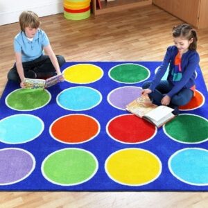 Two children sat on a Rainbow Placement Carpet 2x2m