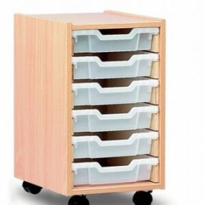 6 Tray Shallow Storage Unit on castors with 6 plastic white trays