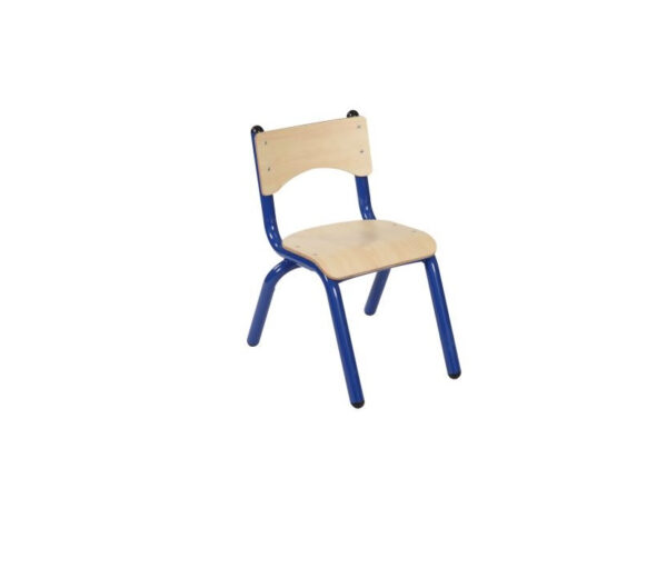 Victoria Stackable Chair with maple seat and back and blue metal frame