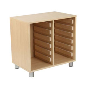 Victoria Wooden Tray Storage Unit with silver legs and room for 12 shallow trays