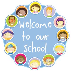 Round School Welcome Sign with children's faces