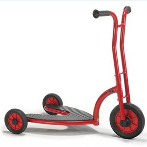 Winther Viking Safety Roller scooter with red metal frame, black wheels and forked placement panel for feet