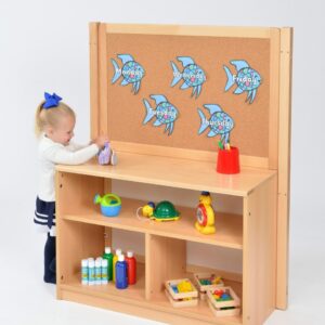 Room Scene Bookcase with Cork Divider and Mirror Back front