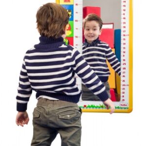 Mirror for kids showing measurements in cm's and inches.
