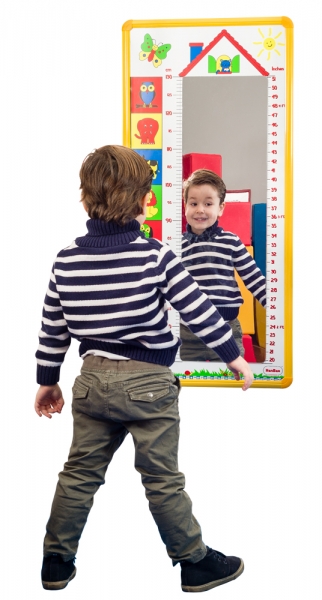 Mirror for kids showing measurements in cm's and inches.
