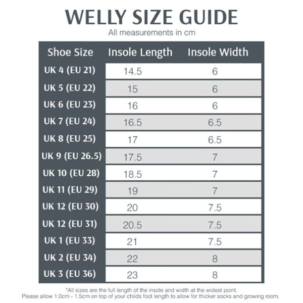 Forest Leader Wellies Size Chart