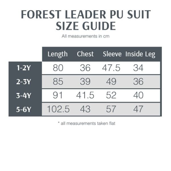 Forest Leader Splashsuit size guide