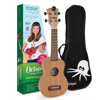 Ukulele in natural wood with carry case and box
