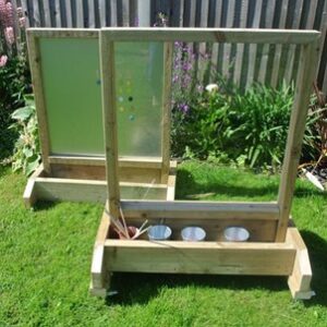 Outdoor Mark Making easel with storage for paint and brushes on both sides
