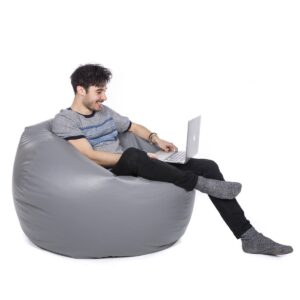 Faux Leather Retro Classic Beanbag-Grey