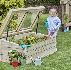 Outdoor Cold Frame with gas struts to lift clear lid