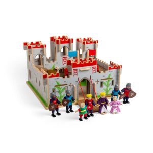 Wooden Castle Toy including knights and royal family figures.
